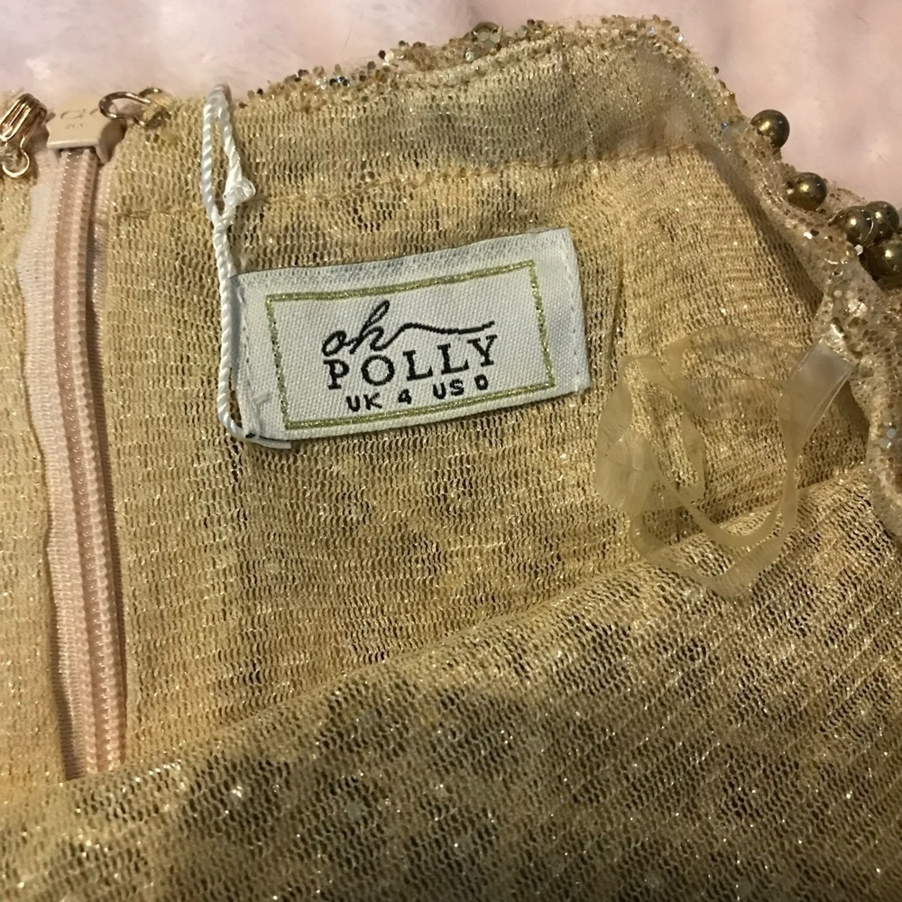 Oh Polly women’s Gold Beaded embellished mini party skirt short Size 0 New - Picture 10 of 12